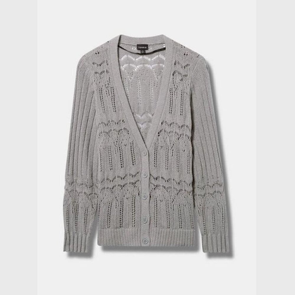 Torrid - Pointelle Cardigan V-Neck Sweater in Formal Gray​​​​ - Picture 12 of 12